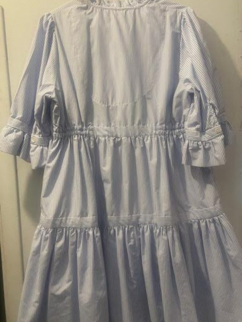 Gretchen Scott Blue White Gingham Tiered Dress Ruffle Neck Size Large Made India - Picture 6 of 7